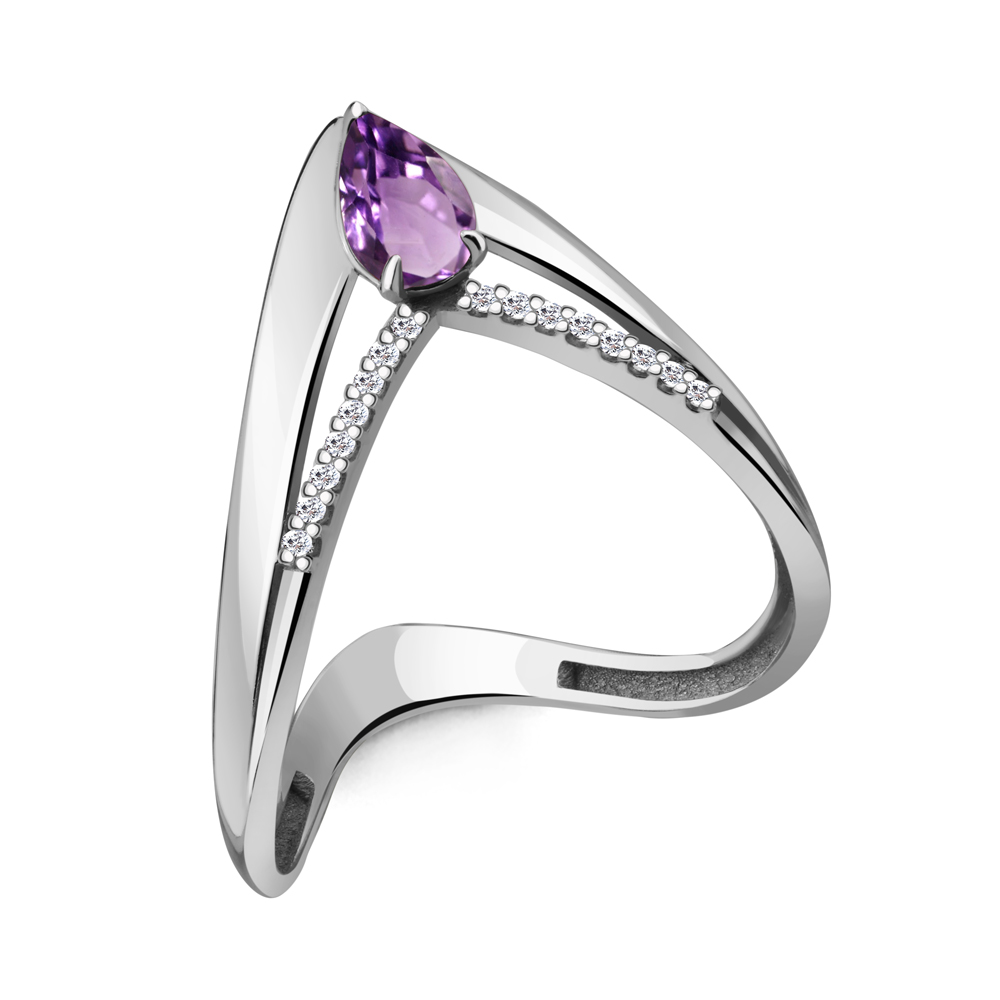 6559804А Кольцо из Серебра с аметистом, фианитами