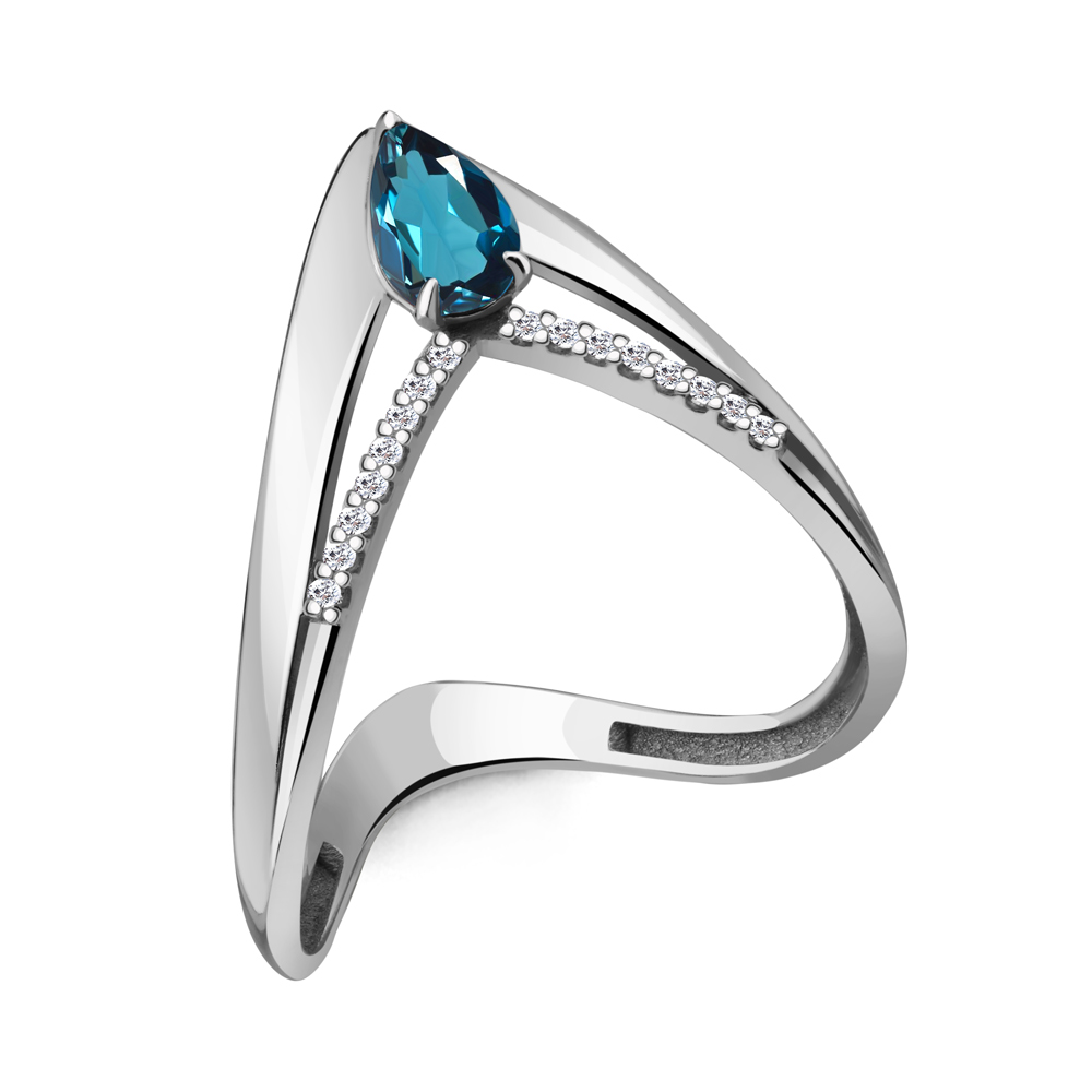 6559808А Кольцо из Серебра с топазом лондон блю, фианитами