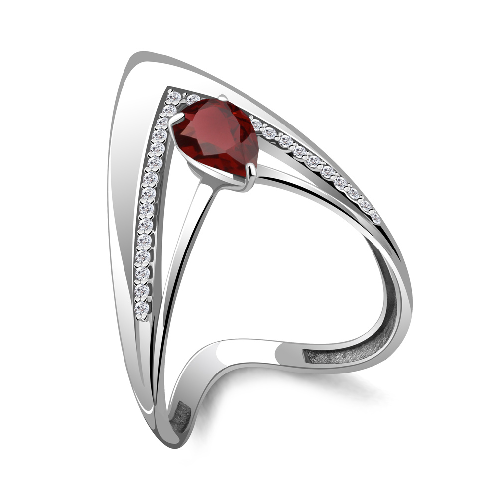 6560203А Кольцо из Серебра с гранатом, фианитами из коллекции "Sci-Fi"
