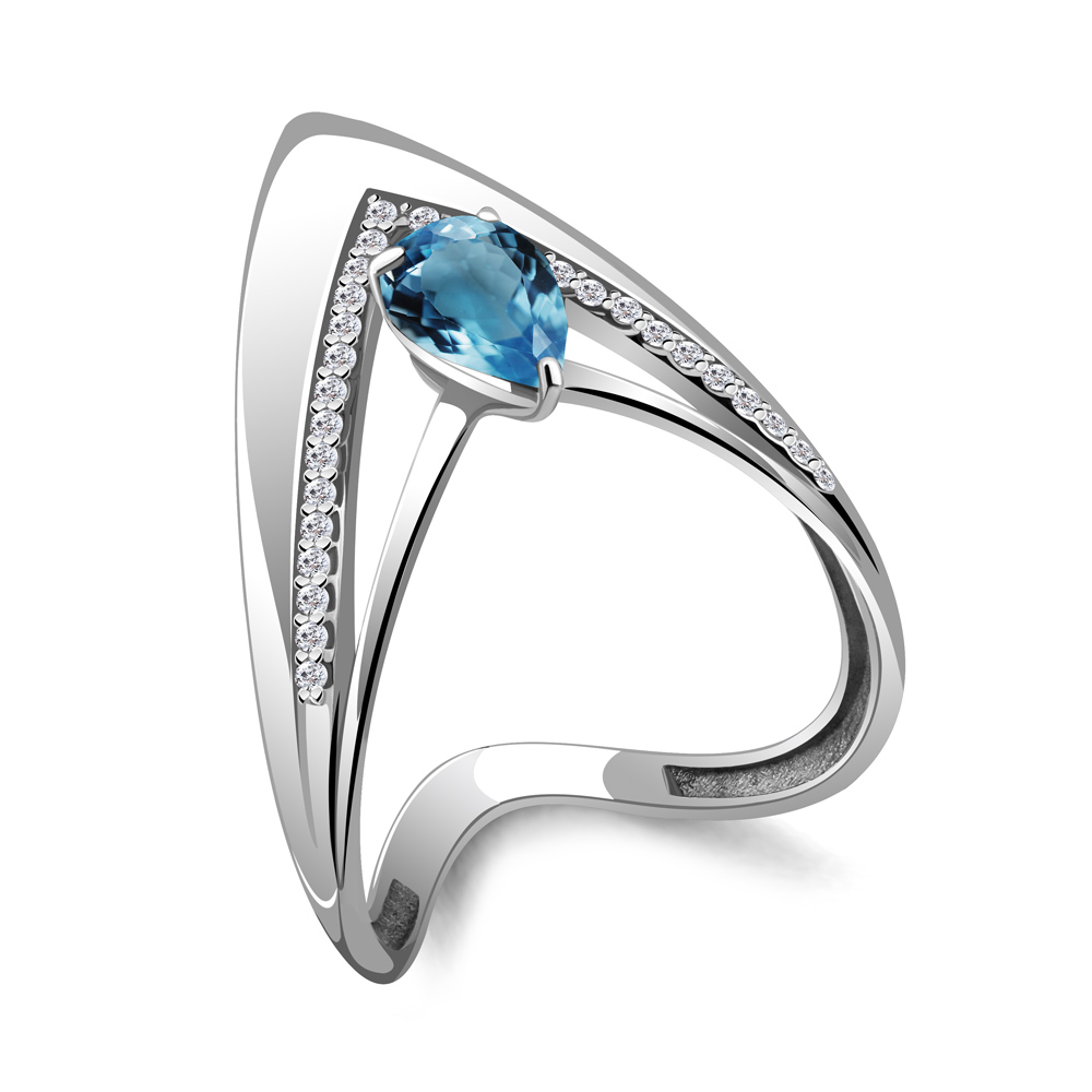 6560208А Кольцо из Серебра с топазом лондон блю, фианитами из коллекции "Sci-Fi"