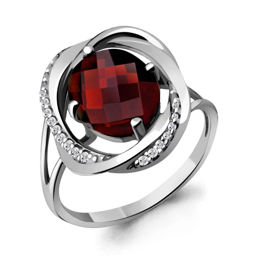 6560503А Кольцо из Серебра с гранатом, фианитами