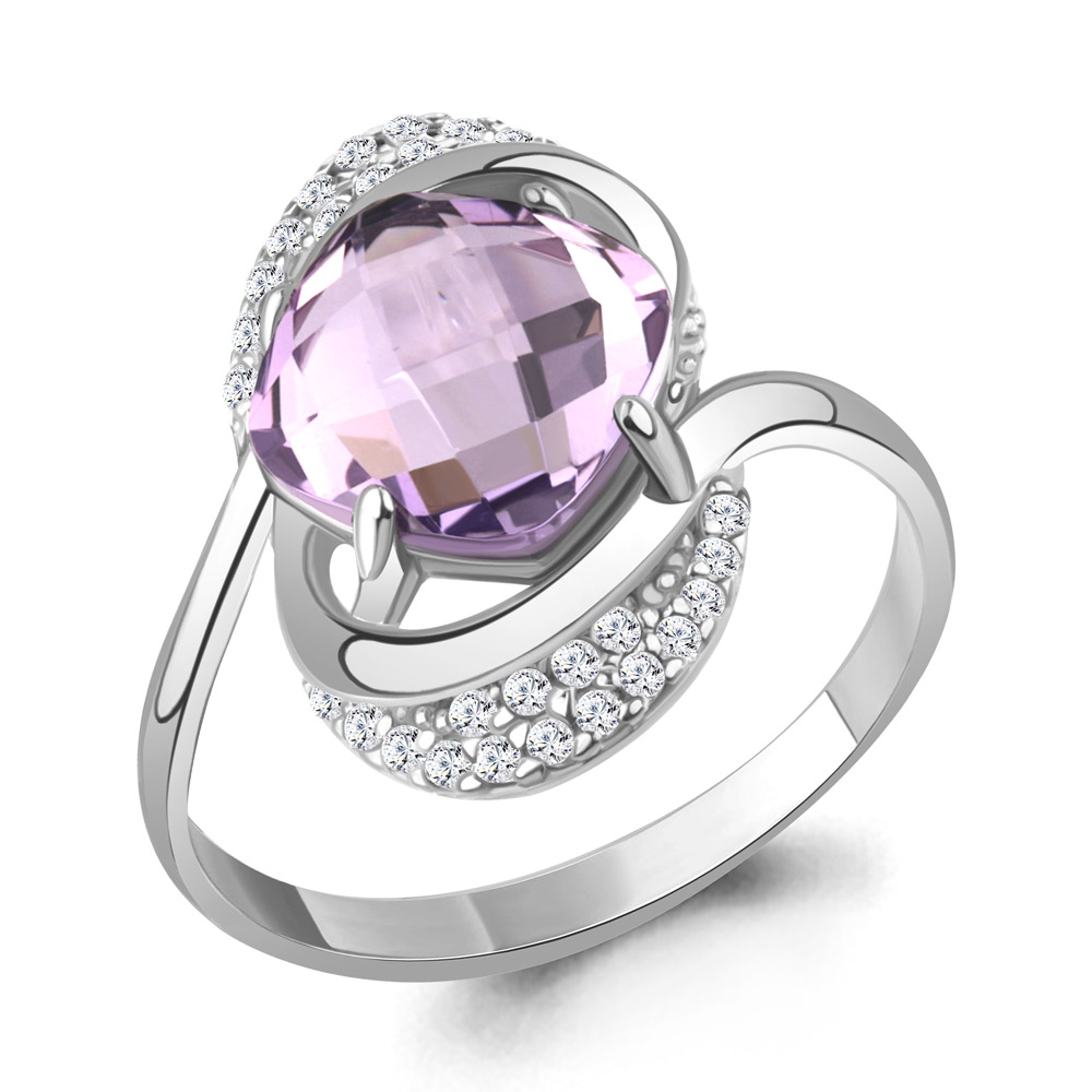 6561104А Кольцо из Серебра с аметистом, фианитами