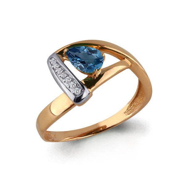 6561608 Кольцо из Золота с топазом лондон блю, фианитами