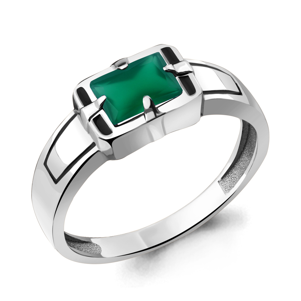 6562209 Кольцо из Серебра с агатом зеленым, эмалью