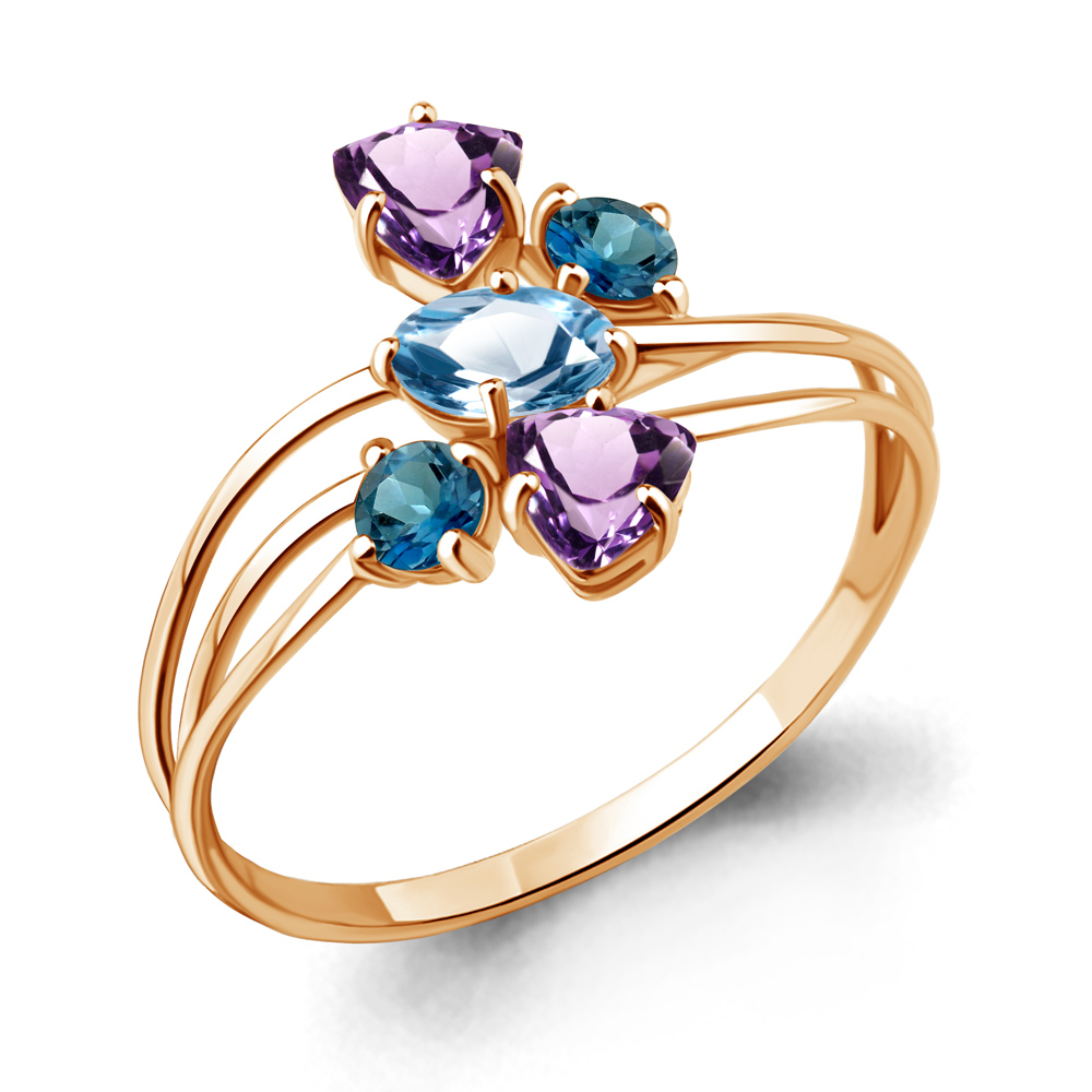 6562742 Кольцо из Золота с аметистами, топазами лондон блю, топазом свисс блю из коллекции "Алиса"