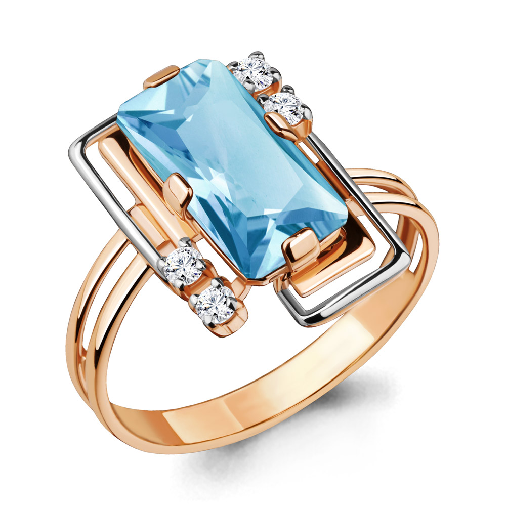 6563605 Кольцо из Золота с топазом свисс блю, фианитами