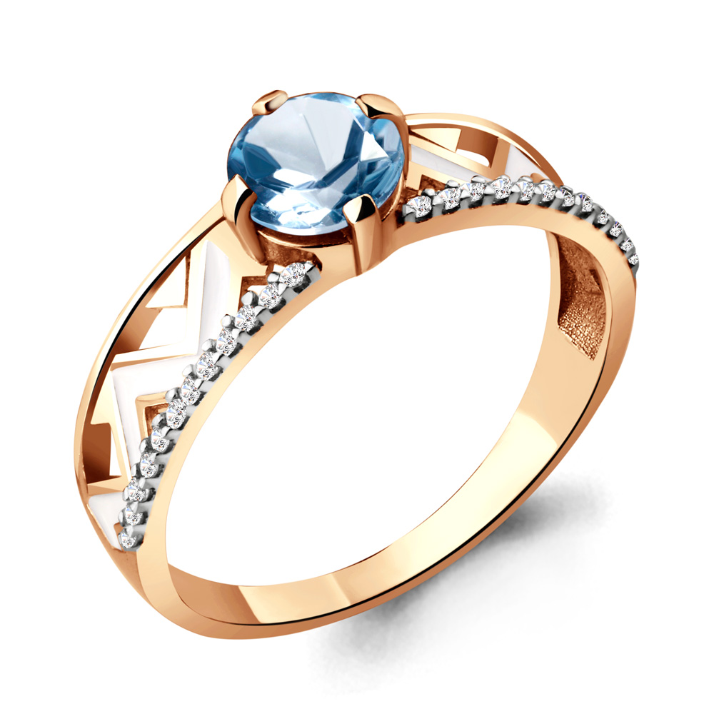 6564905А Кольцо из Золота с топазом свисс блю, фианитами, эмалью из коллекции "Rio"