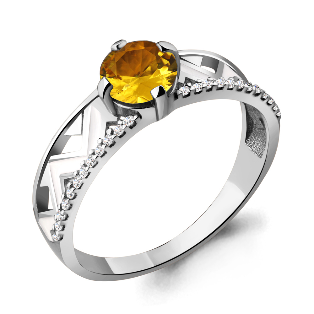 6564906А Кольцо из Серебра с фианитами, цитрином, эмалью из коллекции "Rio"
