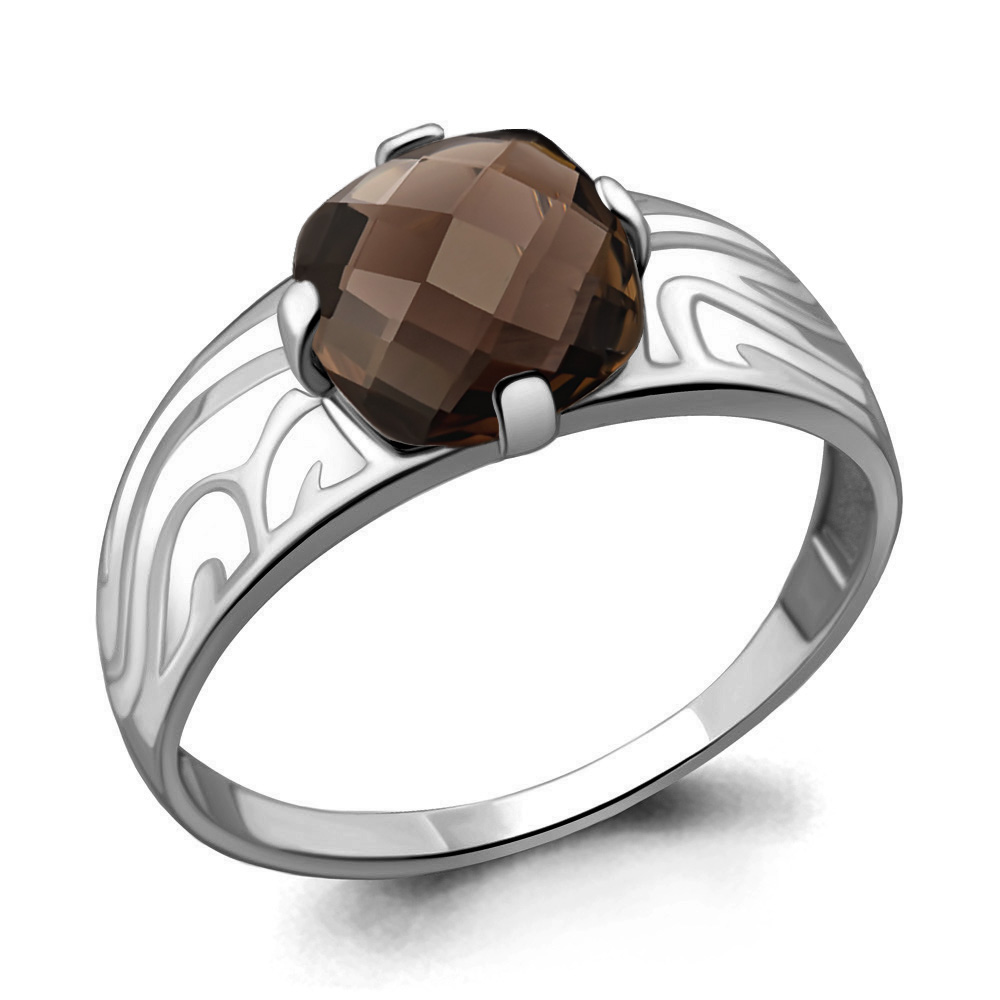 6565201 Кольцо из Серебра с кварцем дымчатым, эмалью из коллекции "Rio"