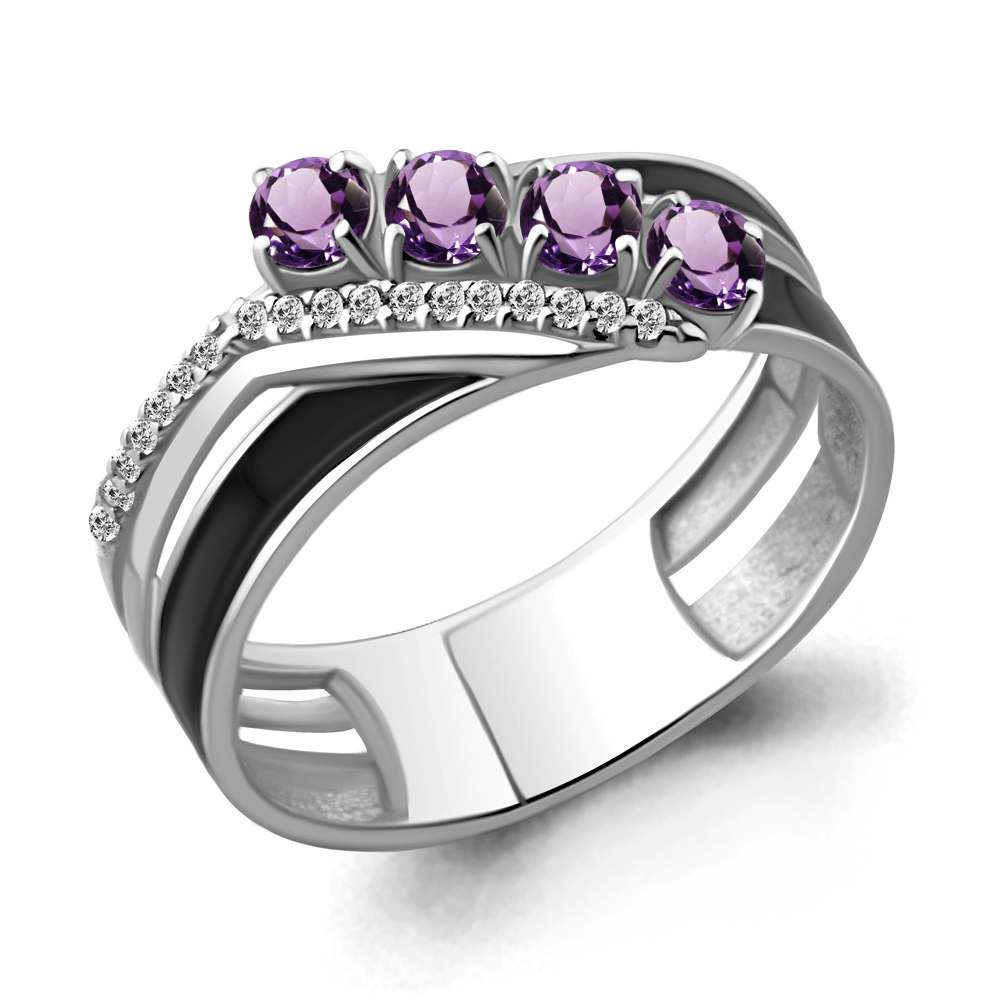 6565404А Кольцо из Серебра с аметистами, фианитами, эмалью из коллекции "Rio"
