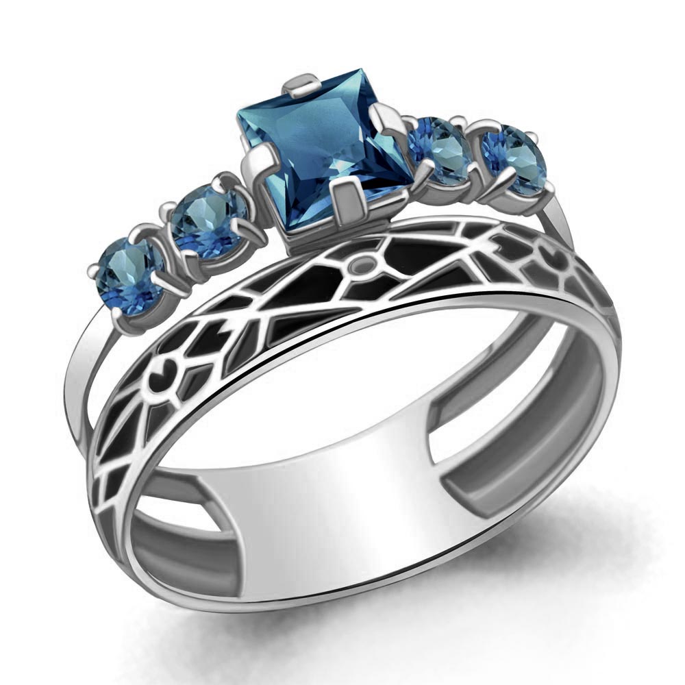 6565508 Кольцо из Серебра с топазами лондон блю, эмалью из коллекции "Rio"