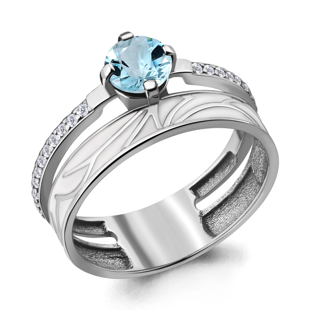 6565602А Кольцо из Серебра с топазом скай блю, фианитами, эмалью