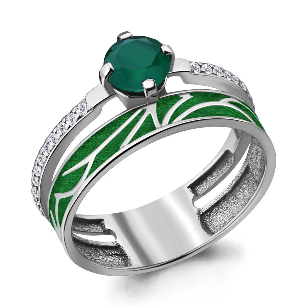 6565609А Кольцо из Серебра с агатом, фианитами, эмалью из коллекции "Rio"