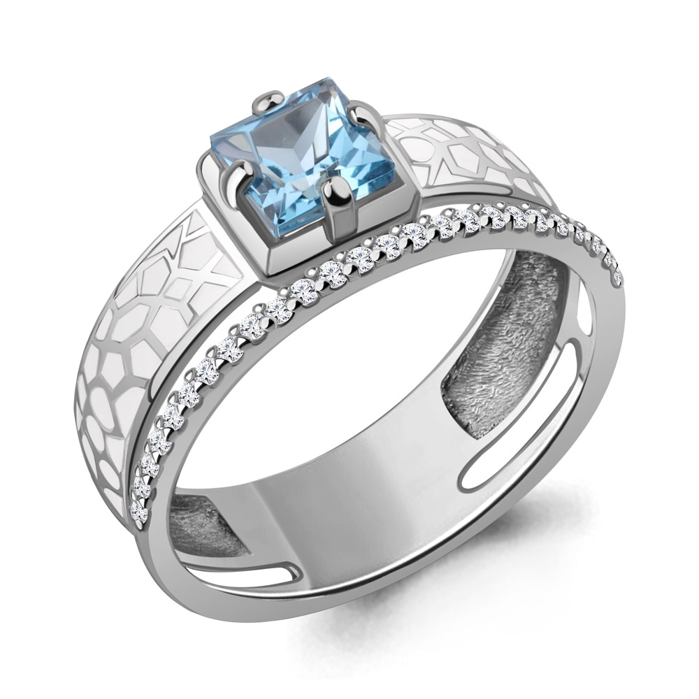 6565705А Кольцо из Серебра с топазом свисс блю, фианитами, эмалью из коллекции "Rio"