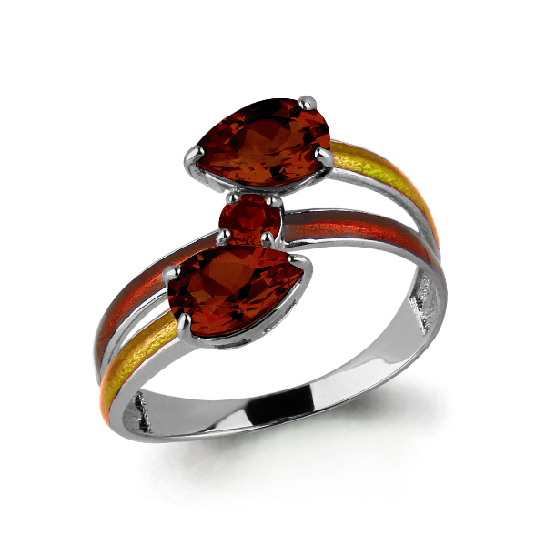 6566003 Кольцо из Серебра с гранатами, эмалью из коллекции "Rio"