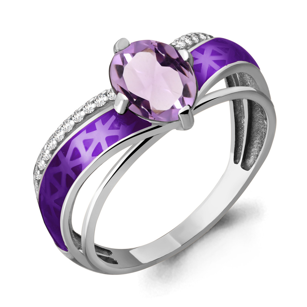 6566204А Кольцо из Серебра с аметистом, фианитами, эмалью из коллекции "Rio"