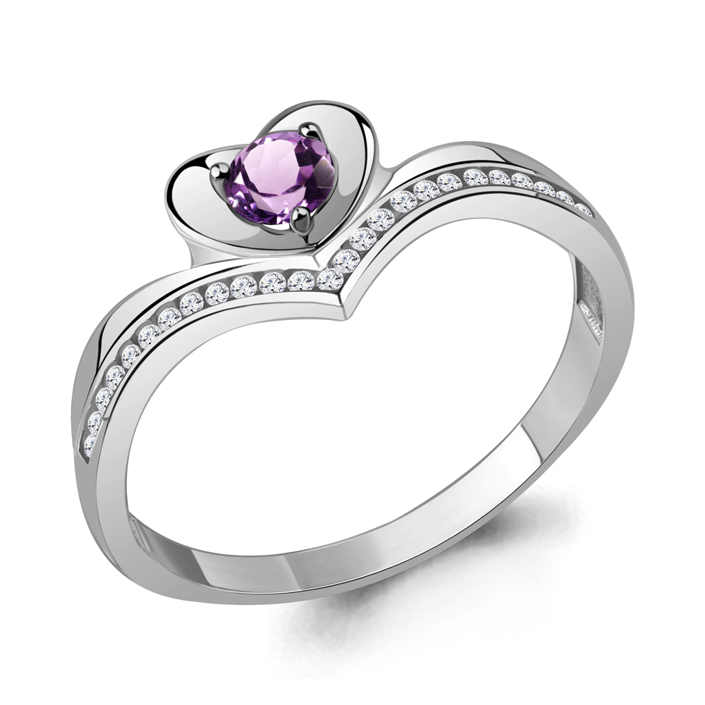 6567404А Кольцо из Серебра с аметистом, фианитами