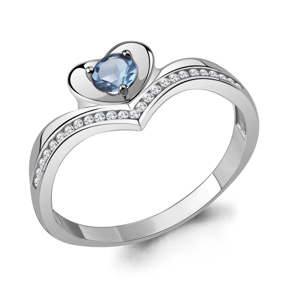 6567405А Кольцо из Серебра с топазом свисс блю, фианитами