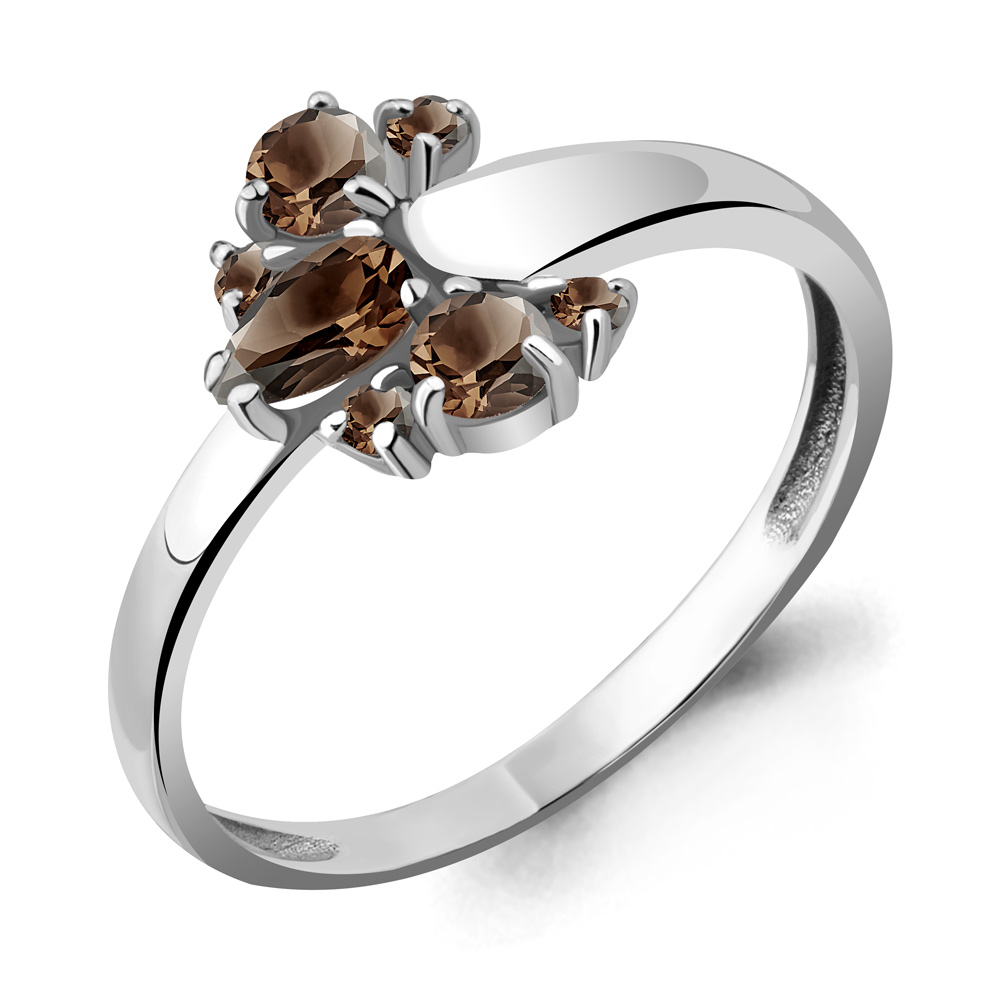 6567501 Кольцо из Серебра с кварцами дымчатыми из коллекции "Аура"