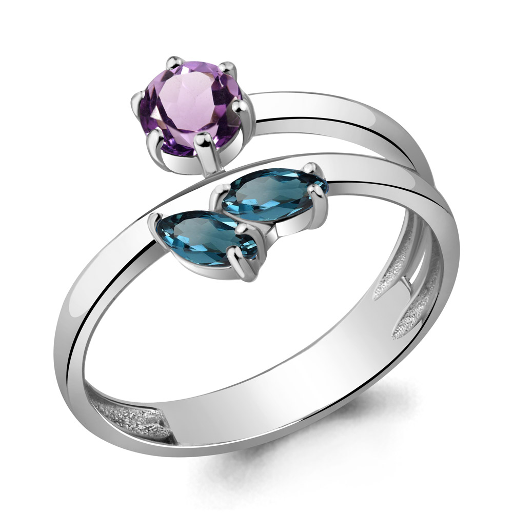 6567632 Кольцо из Серебра с аметистом, топазами лондон блю из коллекции "Аура"