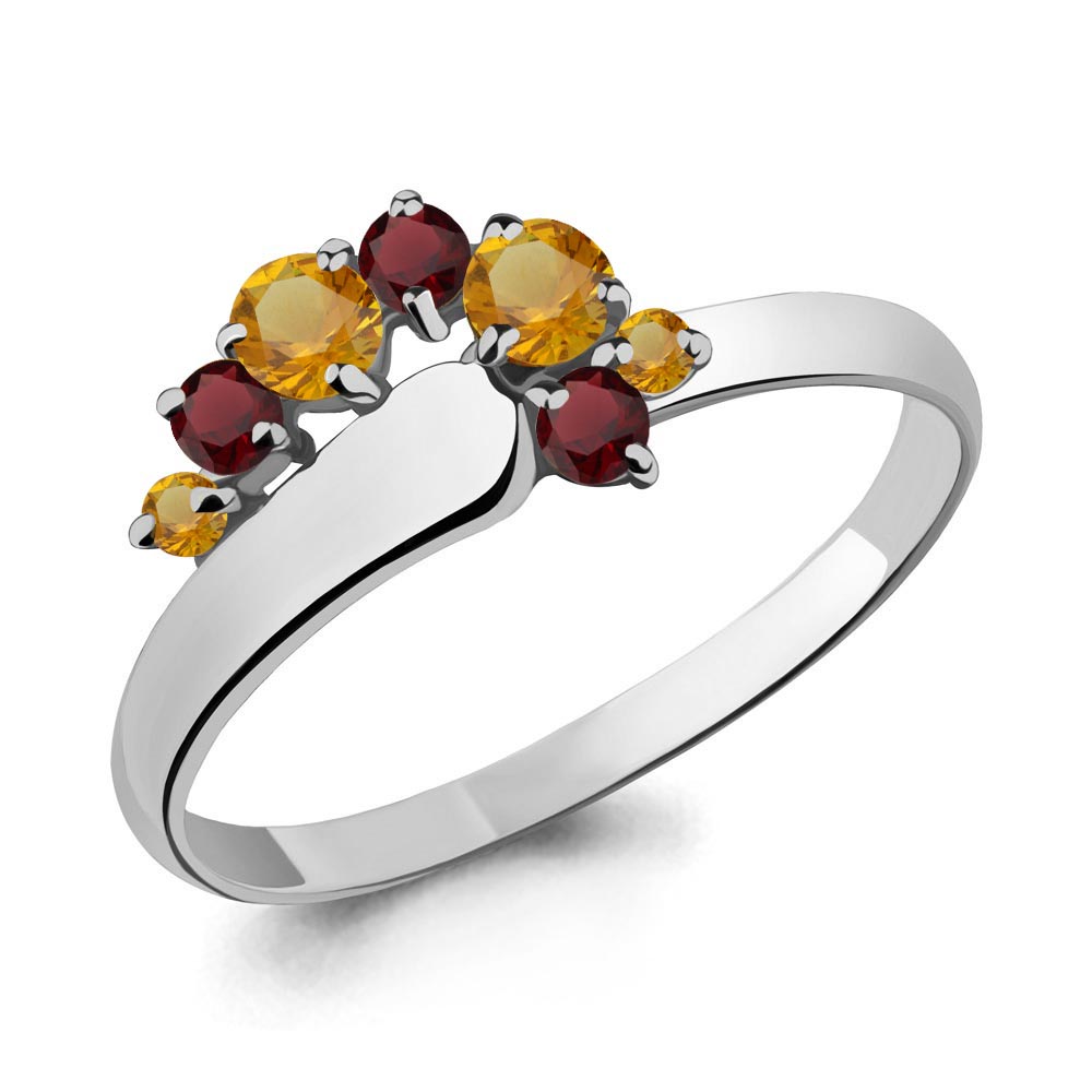 6567734 Кольцо из Серебра с гранатами, цитринами из коллекции "Аура"