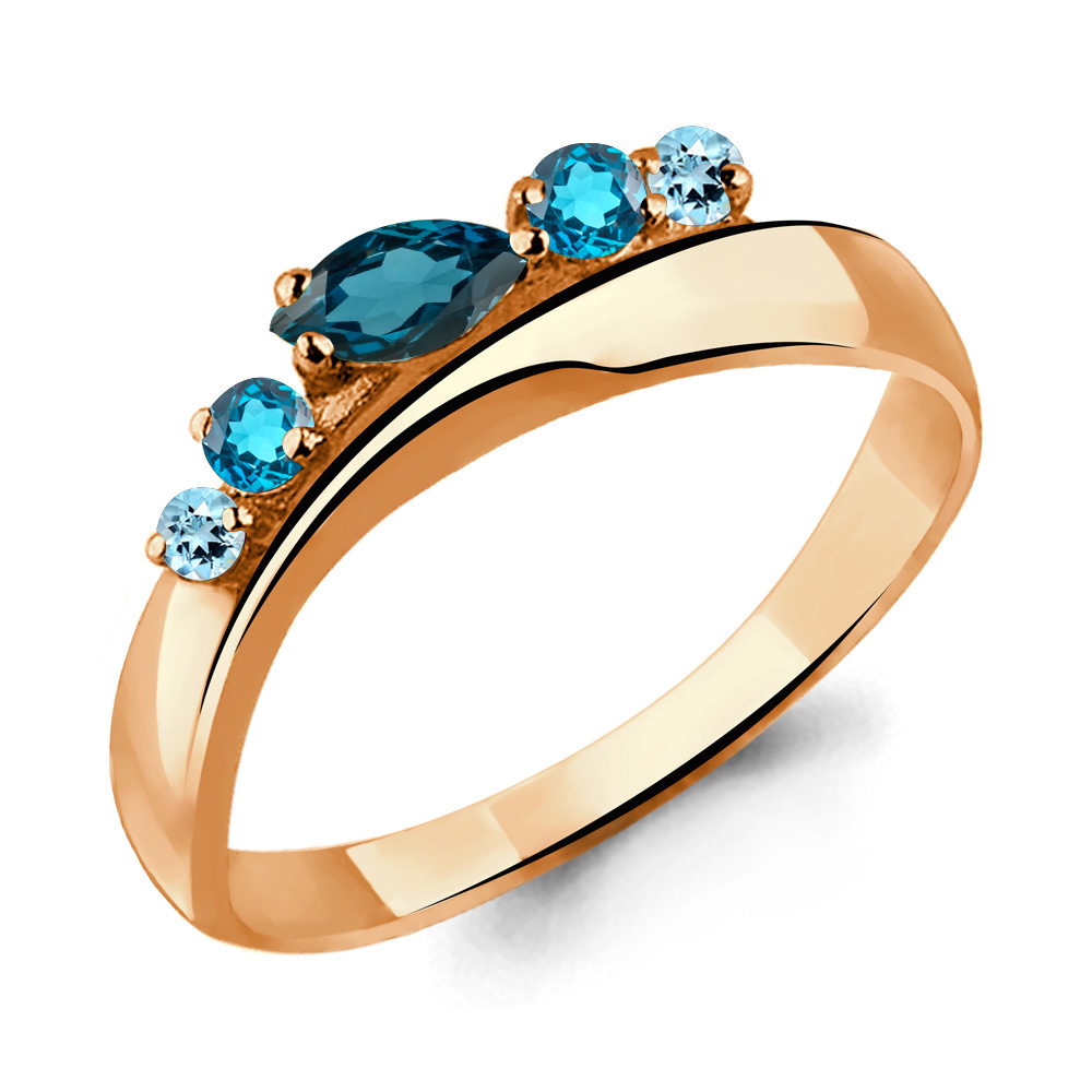 6568266 Кольцо из Золота с топазом лондон блю, топазами свисс блю, топазами скай блю из коллекции "Аура"