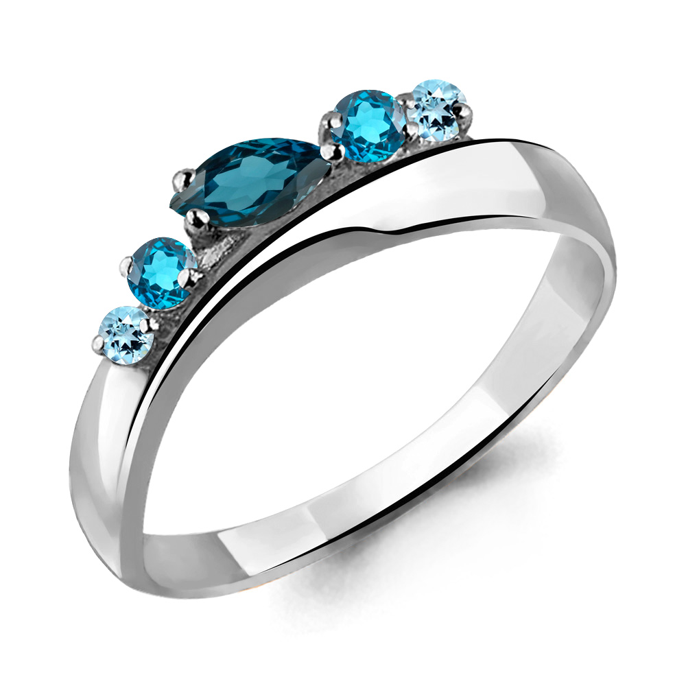 6568266 Кольцо из Серебра с топазом лондон блю, топазами свисс блю, топазами скай блю из коллекции "Аура"