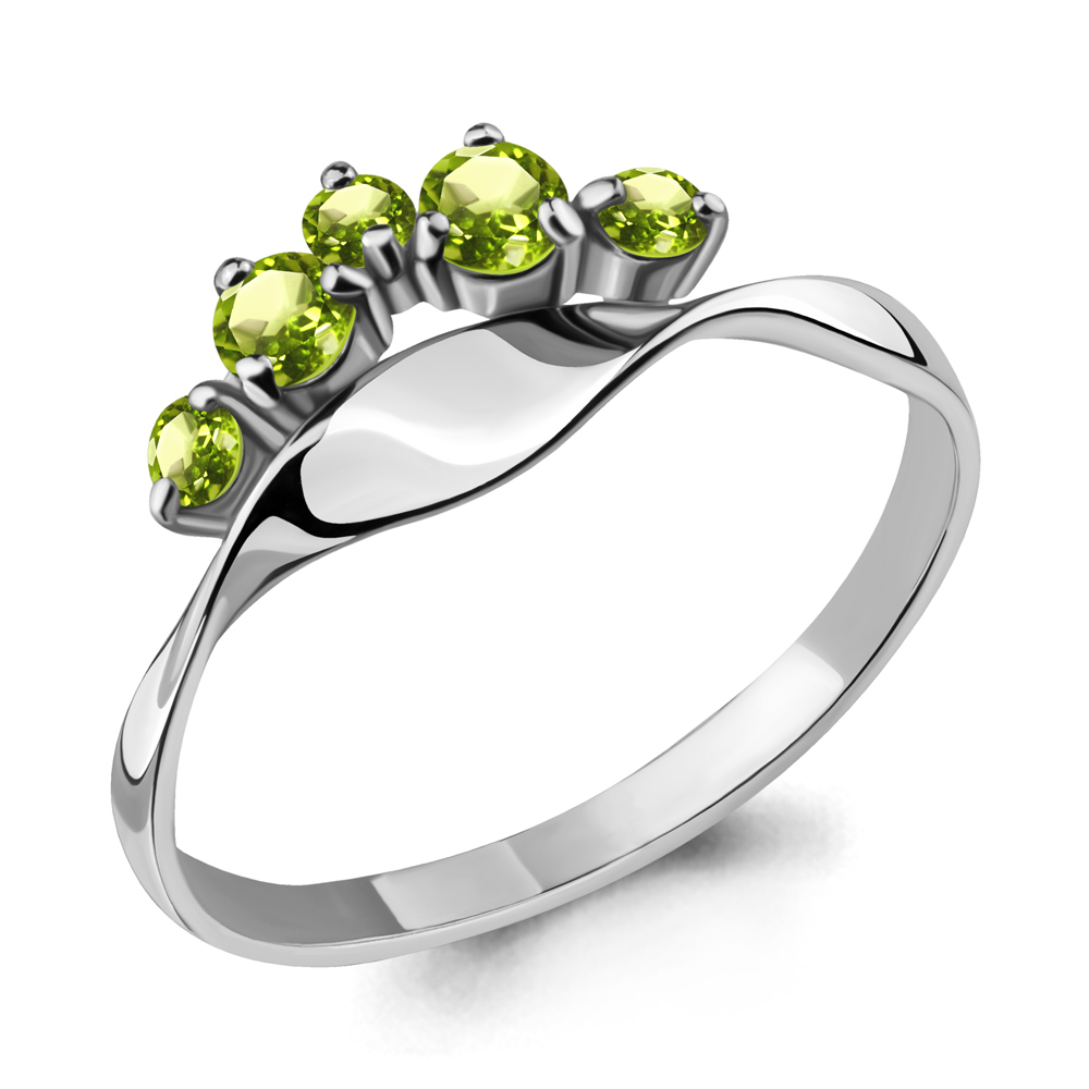 6568307 Кольцо из Серебра с хризолитами из коллекции "Аура"