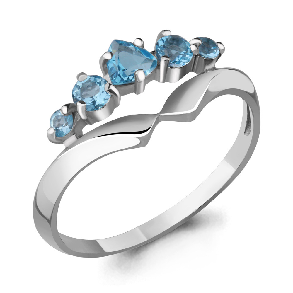 6568705 Кольцо из Серебра с топазами свисс блю из коллекции "Аура"