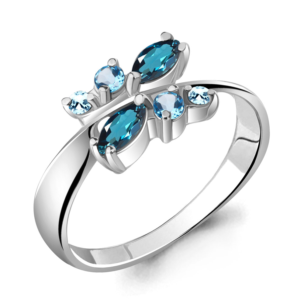 6568966 Кольцо из Серебра с топазами лондон блю, топазами свисс блю, топазами скай блю из коллекции "Аура"