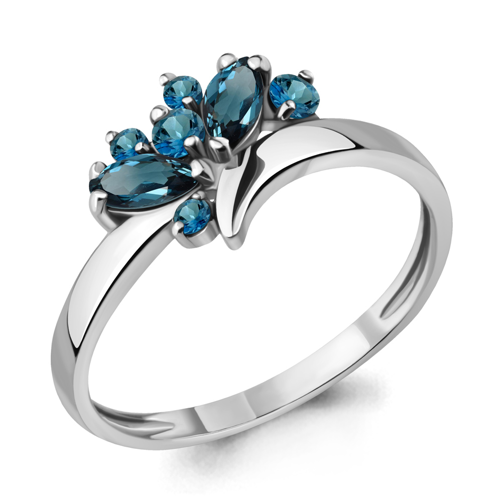 6569208 Кольцо из Серебра с топазами лондон блю из коллекции "Аура"