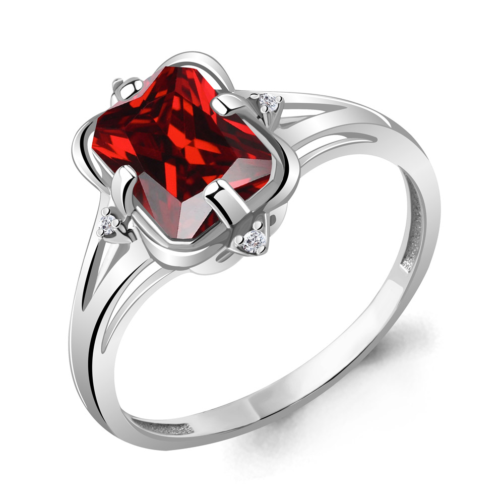6569503А Кольцо из Серебра с гранатом, фианитами