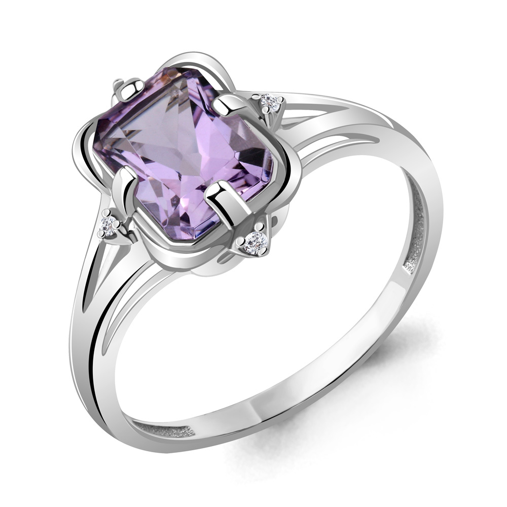 6569504А Кольцо из Серебра с аметистом, фианитами