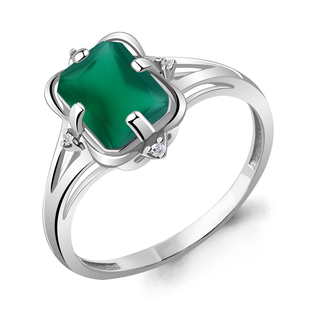 6569509А Кольцо из Серебра с агатом, фианитами