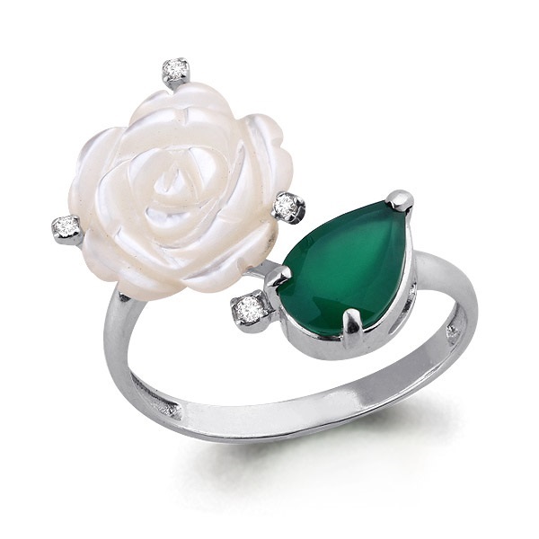 6570909 Кольцо из Серебра с агатом, поделочным камнем, фианитами