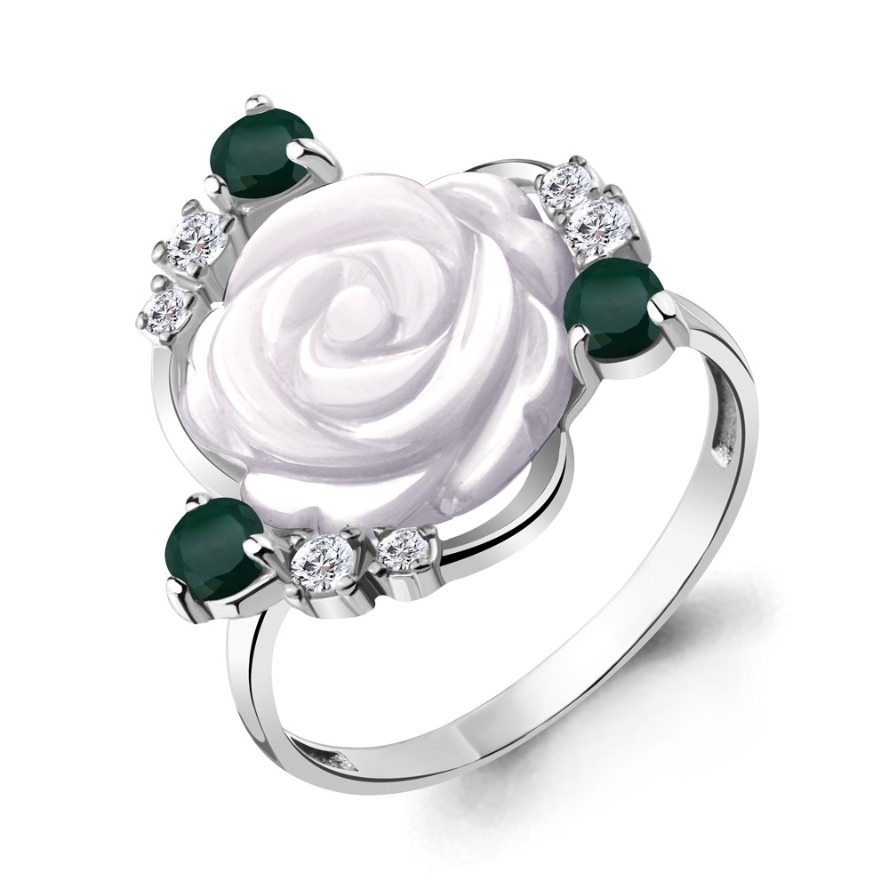 6571009А Кольцо из Серебра с агатами, поделочным камнем, фианитами из коллекции "Жозефина"