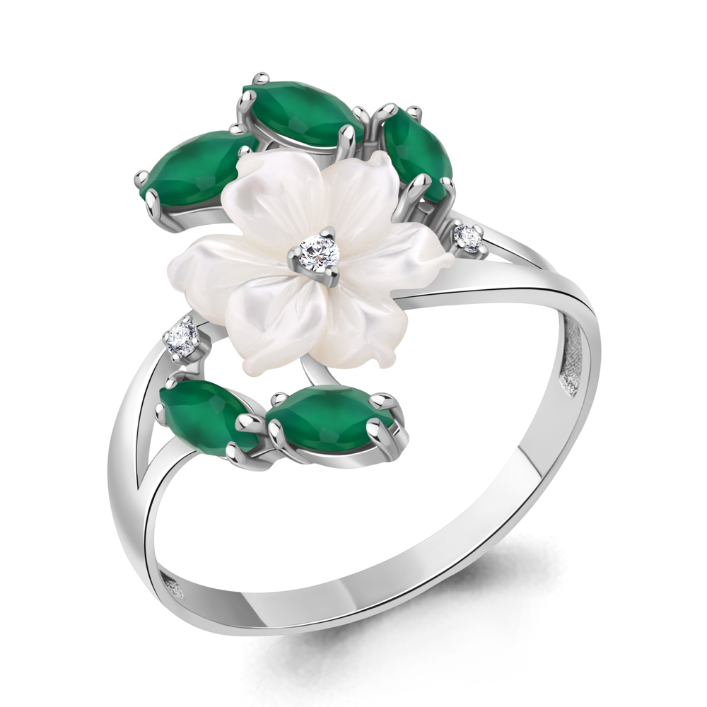 6571109 Кольцо из Серебра с агатами, поделочным камнем, фианитами