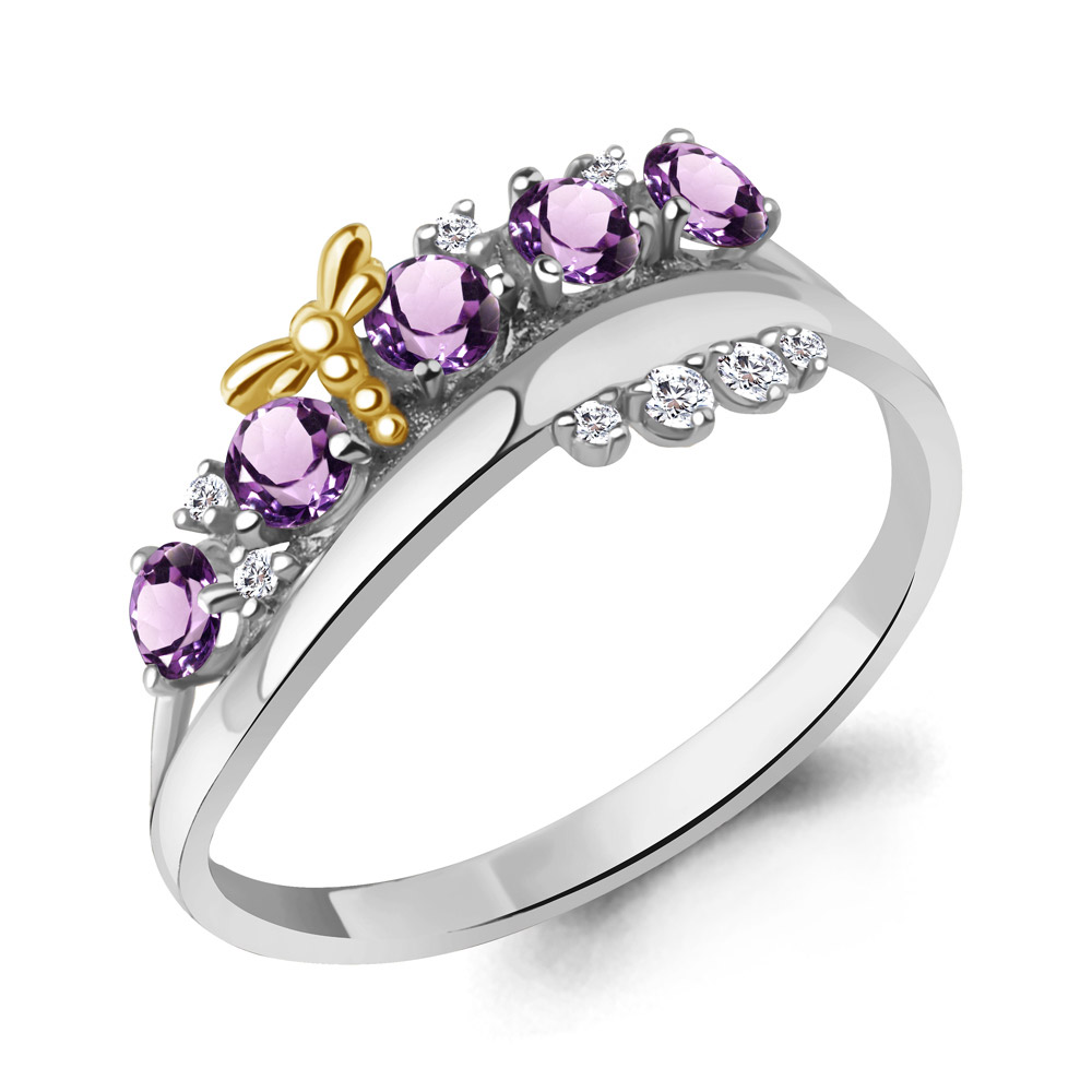 6571904А Кольцо из Серебра с аметистами, фианитами