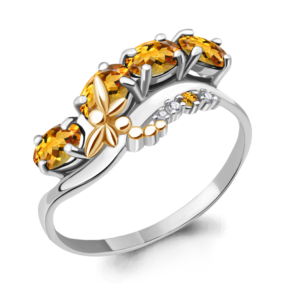 6572006А Кольцо из Серебра с фианитами, цитринами