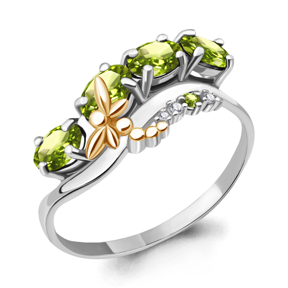 6572007А Кольцо из Серебра с фианитами, хризолитами