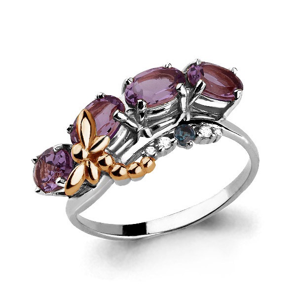 6572032 Кольцо из Серебра с аметистами, топазом лондон блю, фианитами