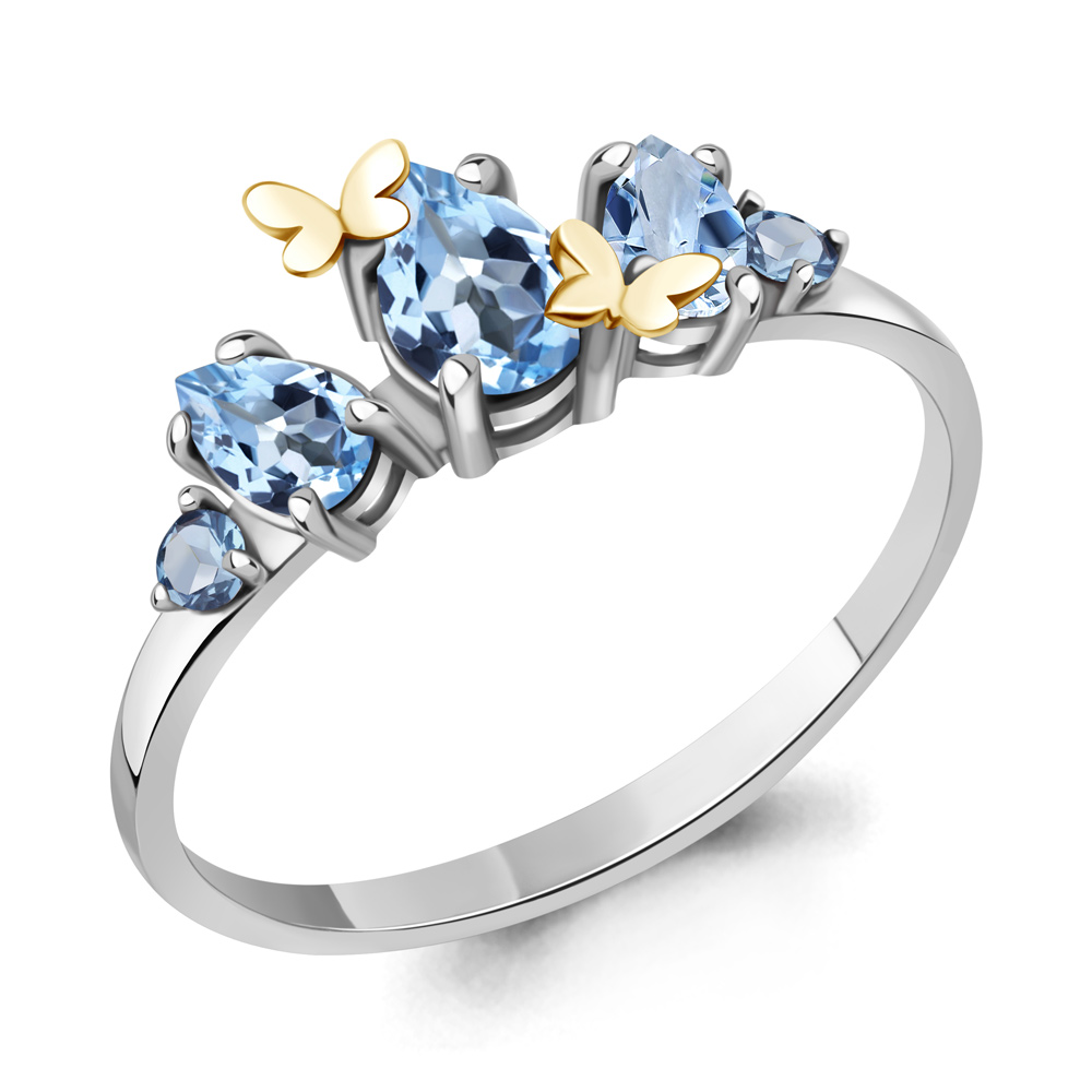 6572105 Кольцо из Серебра с топазами свисс блю