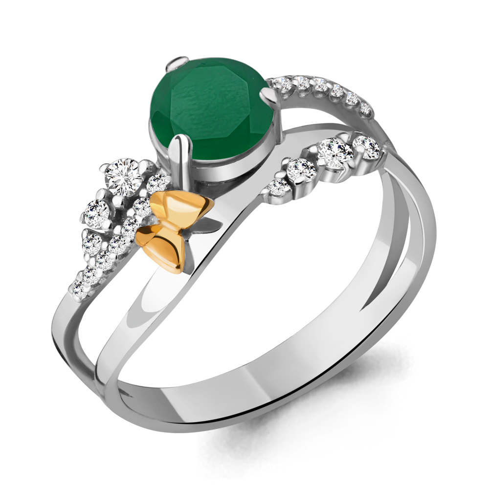 6572209А Кольцо из Серебра с агатом, фианитами