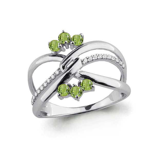 6573407А Кольцо из Серебра с фианитами, хризолитами