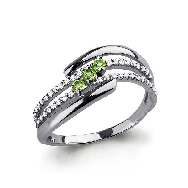 6573507А Кольцо из Серебра с фианитами, хризолитами