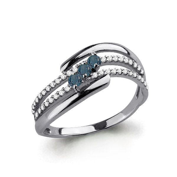 6573508А Кольцо из Серебра с топазами лондон блю, фианитами