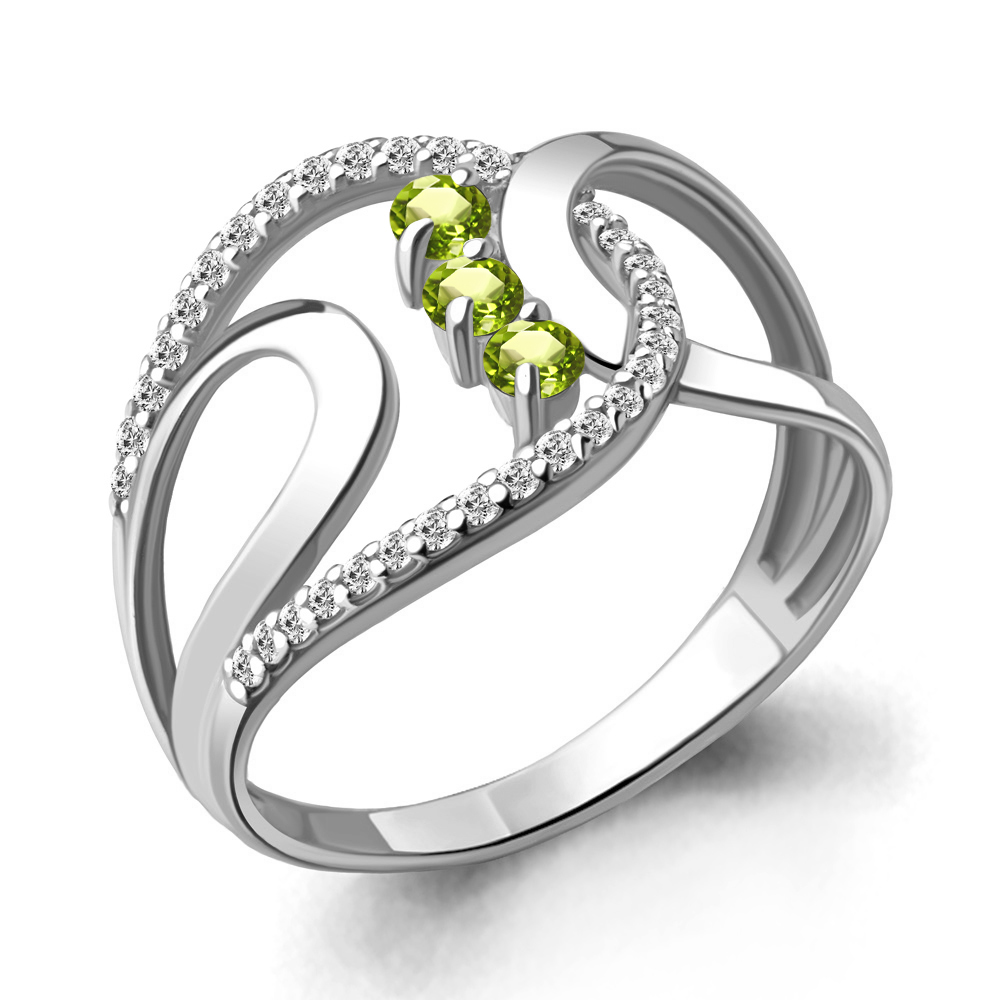 6573607А Кольцо из Серебра с фианитами, хризолитами