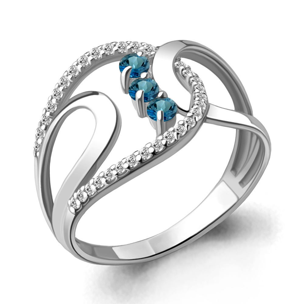 6573608А Кольцо из Серебра с топазами лондон блю, фианитами