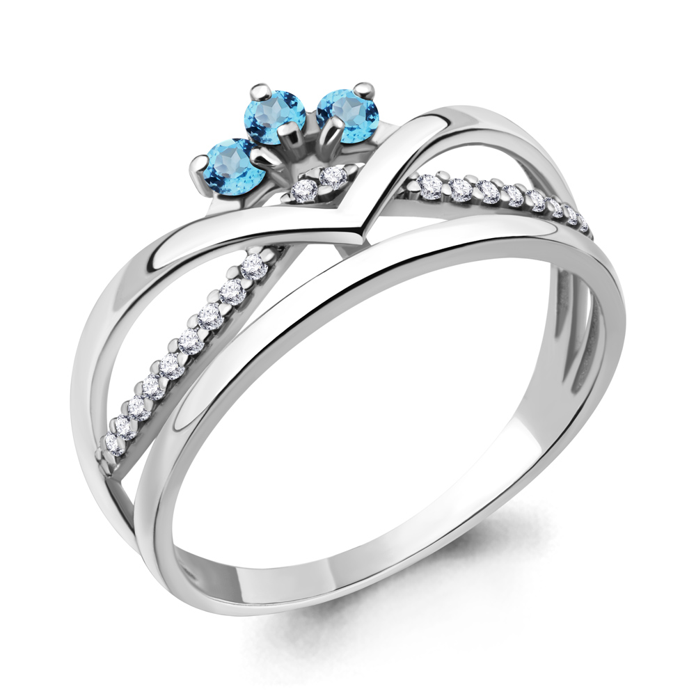 6574005А Кольцо из Серебра с топазами свисс блю, фианитами