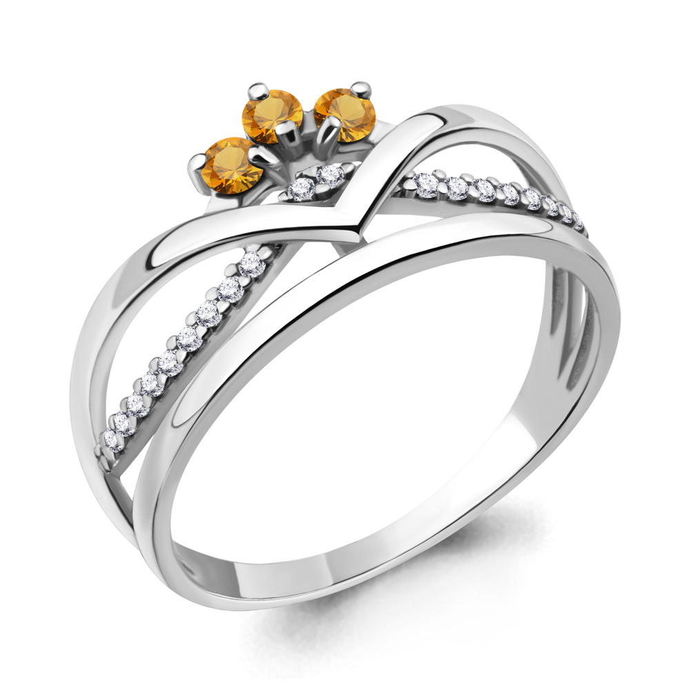 6574006А Кольцо из Серебра с фианитами, цитринами